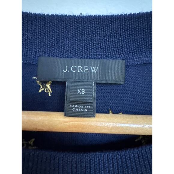 J.Crew Navy Gold Embroidered Star Merino Wool Crew Neck Sweater XS Celestial - Picture 2 of 4